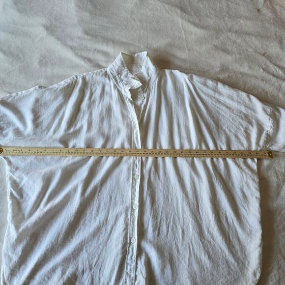 Women’s Linen Blend Button Down Shirt Oversize Tunic White L Boho Gothic Coastal - Picture 5 of 8